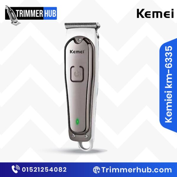 Kemei KM-6335 trimmer with ergonomic design, precision blades, and rechargeable battery.
