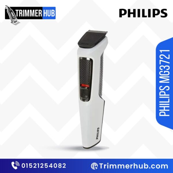 Philips MG3721 trimmer with multiple attachments, precise blades, and ergonomic design for versatile grooming.