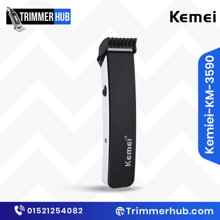 Kemei KM-3590 trimmer with sleek design, sharp blades, and ergonomic handle.