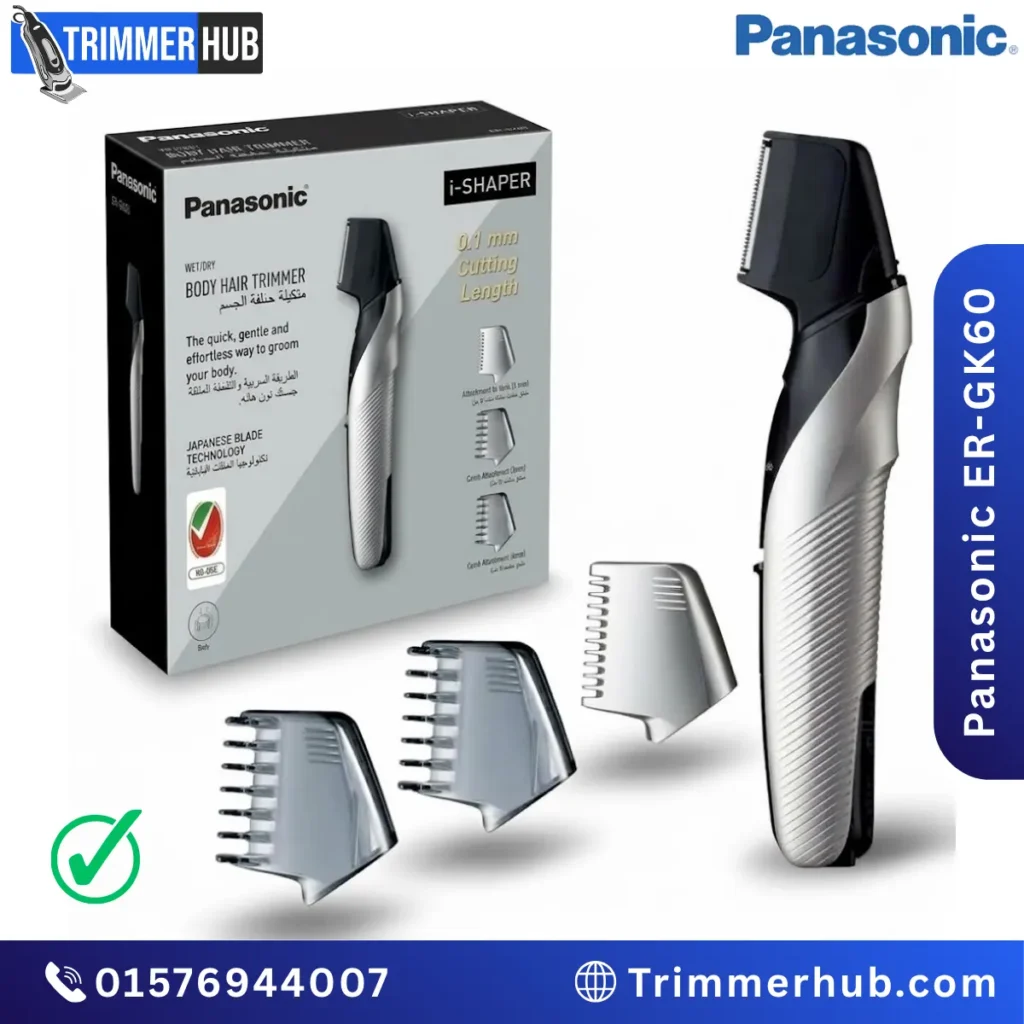 Panasonic ER-GK60 i-Shaper body groomer with V-shaped trimming head and three comb attachments