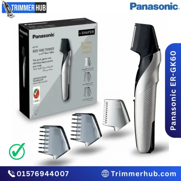 Panasonic ER-GK60 i-Shaper body groomer with V-shaped trimming head and three comb attachments