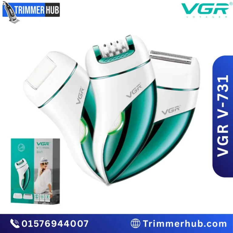 VGR V-731 3-in-1 Lady Grooming Kit with epilator, lady shaver, and callus remover attachments for hair removal and foot care.