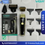 VGR V-366 3-in-1 grooming kit with T-blade trimmer, double foil shaver, nose trimmer, LED display, and USB Type-C fast charging.