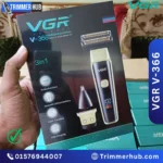 VGR V-366 3-in-1 grooming kit with T-blade trimmer, double foil shaver, nose trimmer, LED display, and USB Type-C fast charging.